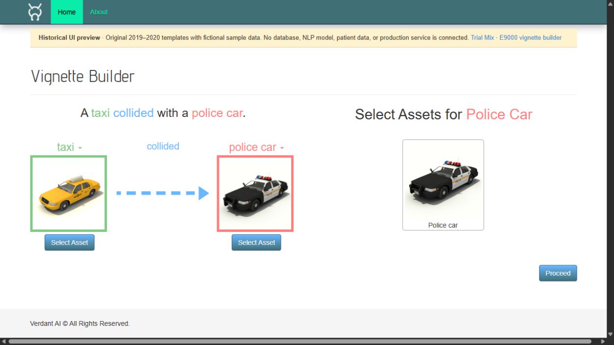 E-9000 mapping a sample sentence to taxi and police-car assets